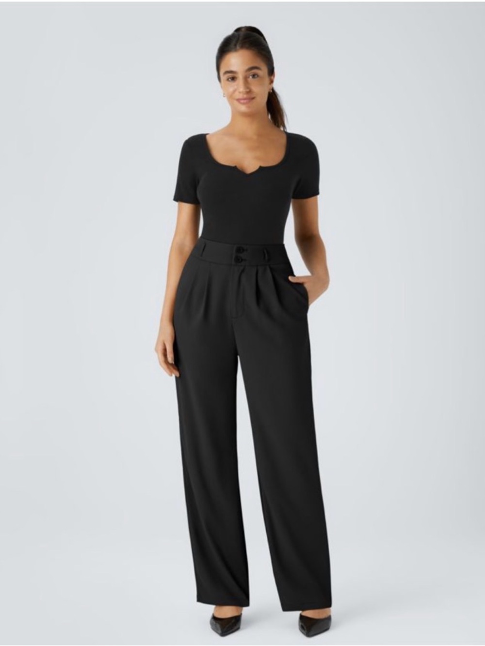 Halara High Waisted Button Zipper Side Pocket Shirred Straight Leg NWT Size Med - Picture 5 of 5